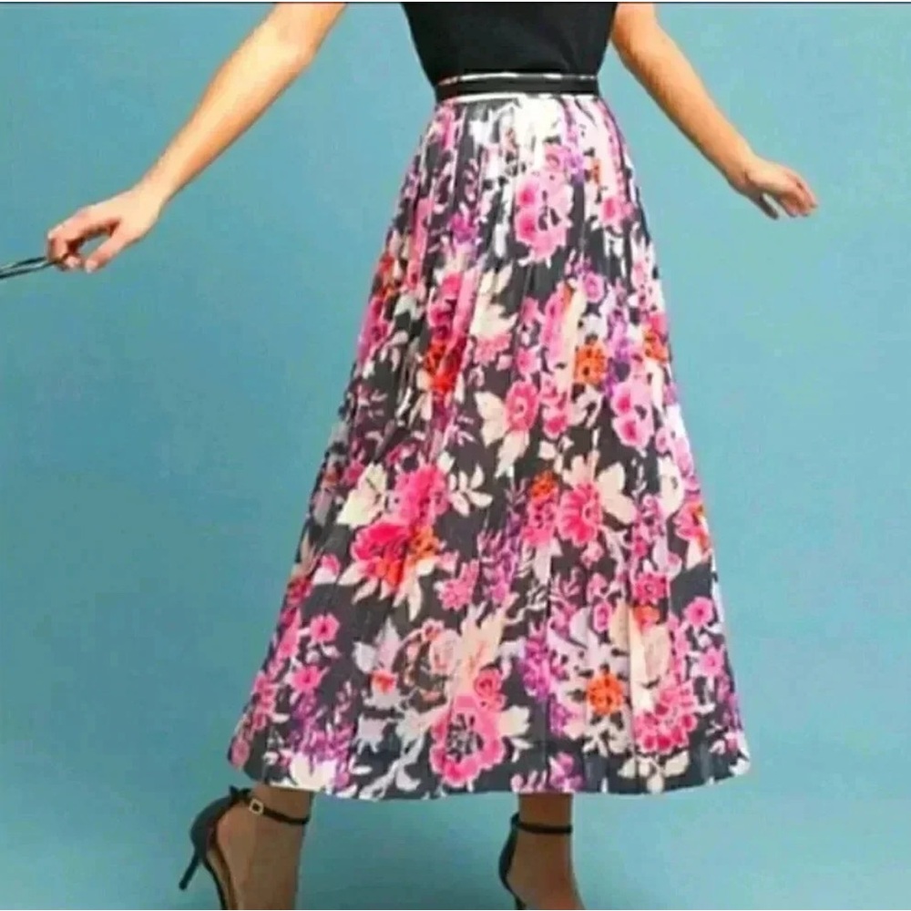 NWOT Anthropologie Maeve Maxi Pleated Sequin Floral Skirt